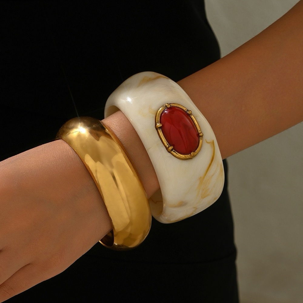 Statement Bangle Bracelet with Red Stone Accent ✨ - Picture 14 of 14